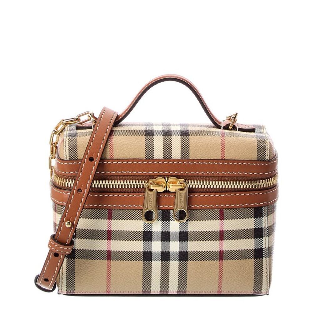 Burberry Mini Check E-Canvas & Leather Crossbody, Brown